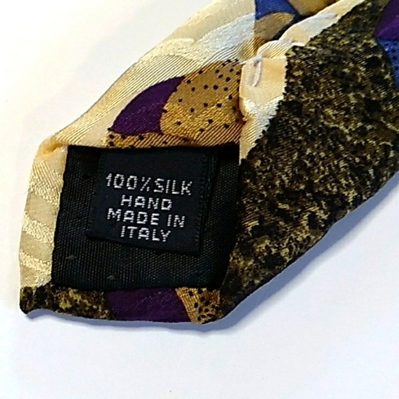 BASIC‎ ELEMENTS Silk Necktie Made in Italy Cream/Blue Abstract Artsy 58” - Picture 5 of 7